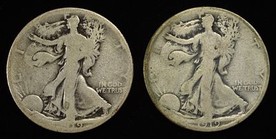 1919-D&S WALKING LIBERTY HALF DOLLARS. TOP RATED AUCTION HOUSE ESTIMATE $80 - $120.