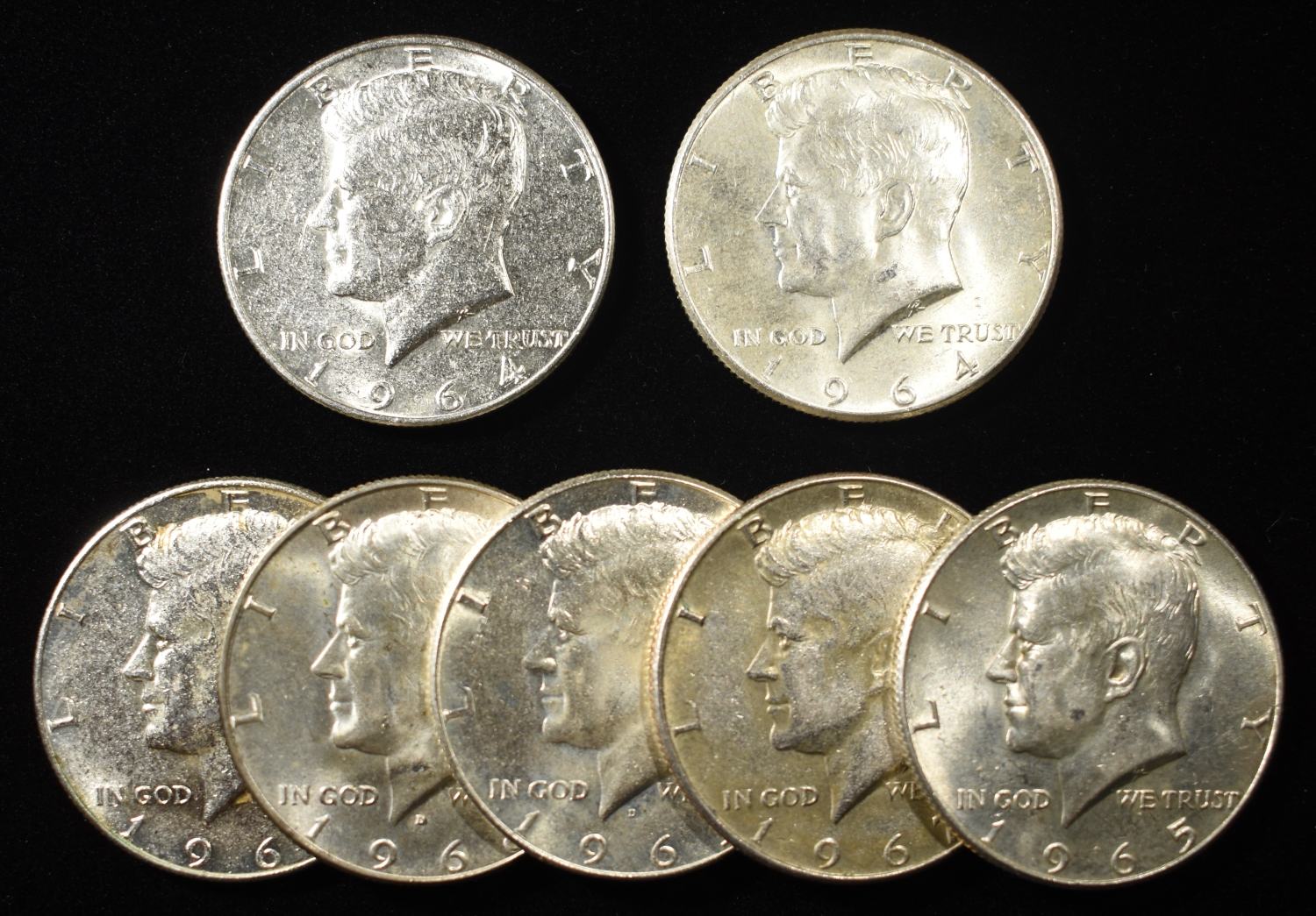 (2) 90% & (5) 40% SILVER KENNEDY HALF DOLLARS