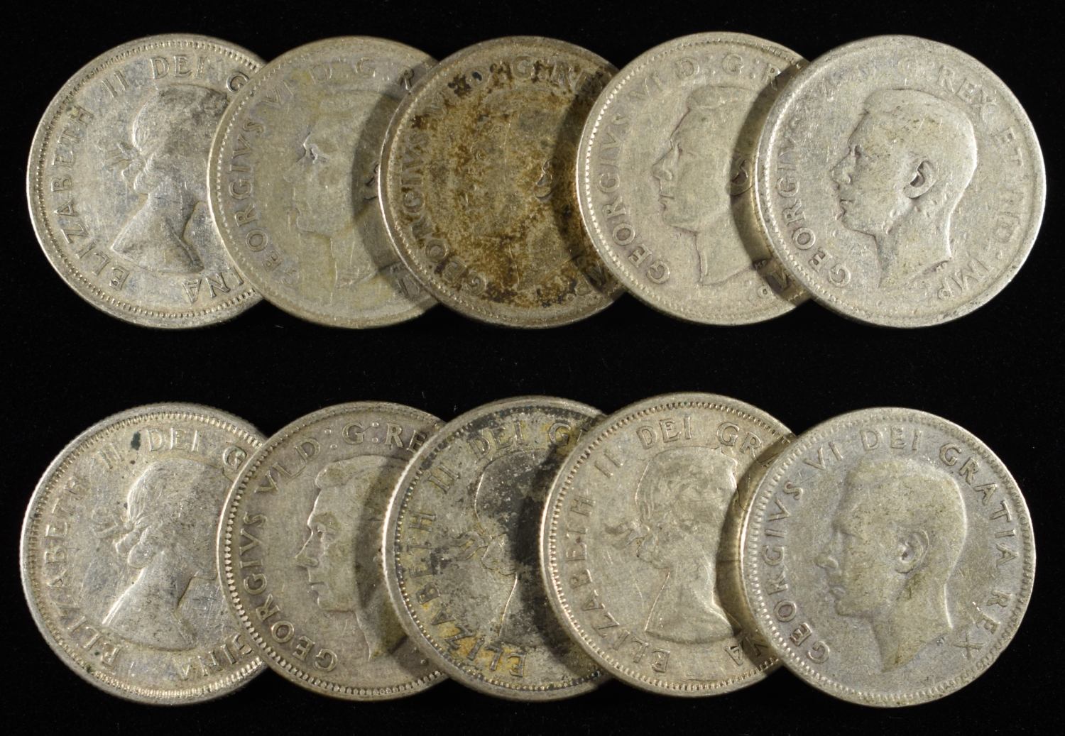 (10) 25C CANADIAN 80% SILVER