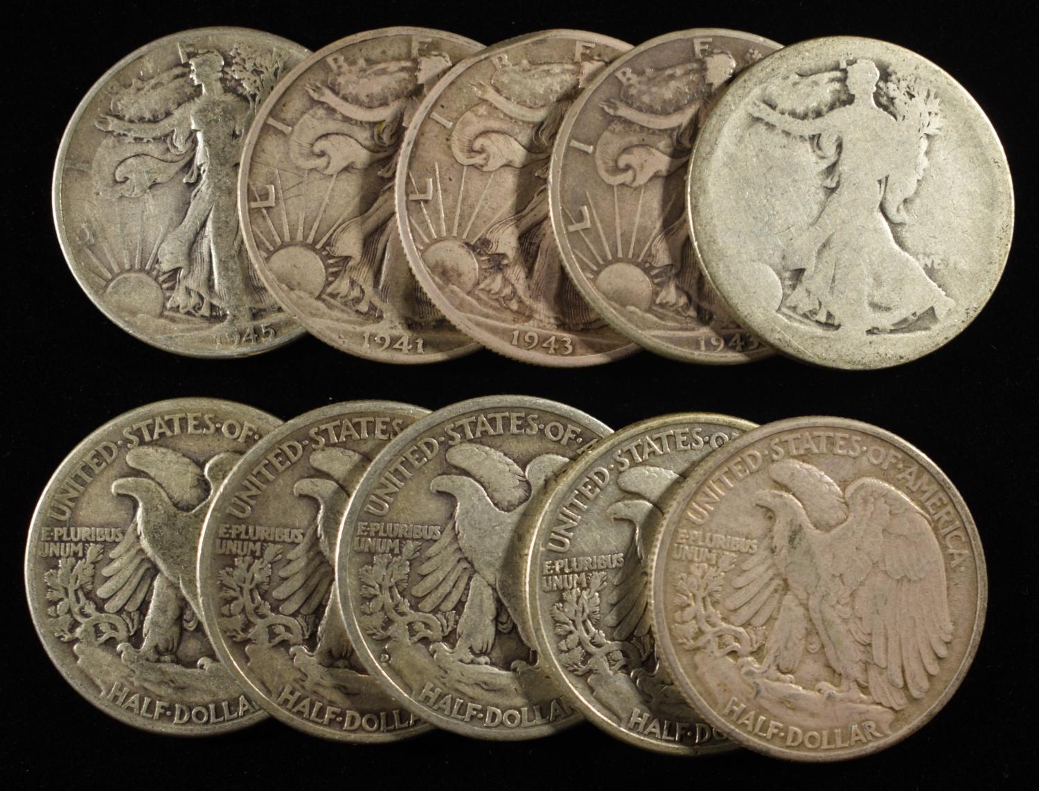 (10) WALKING LIBERTY HALF DOLLARS