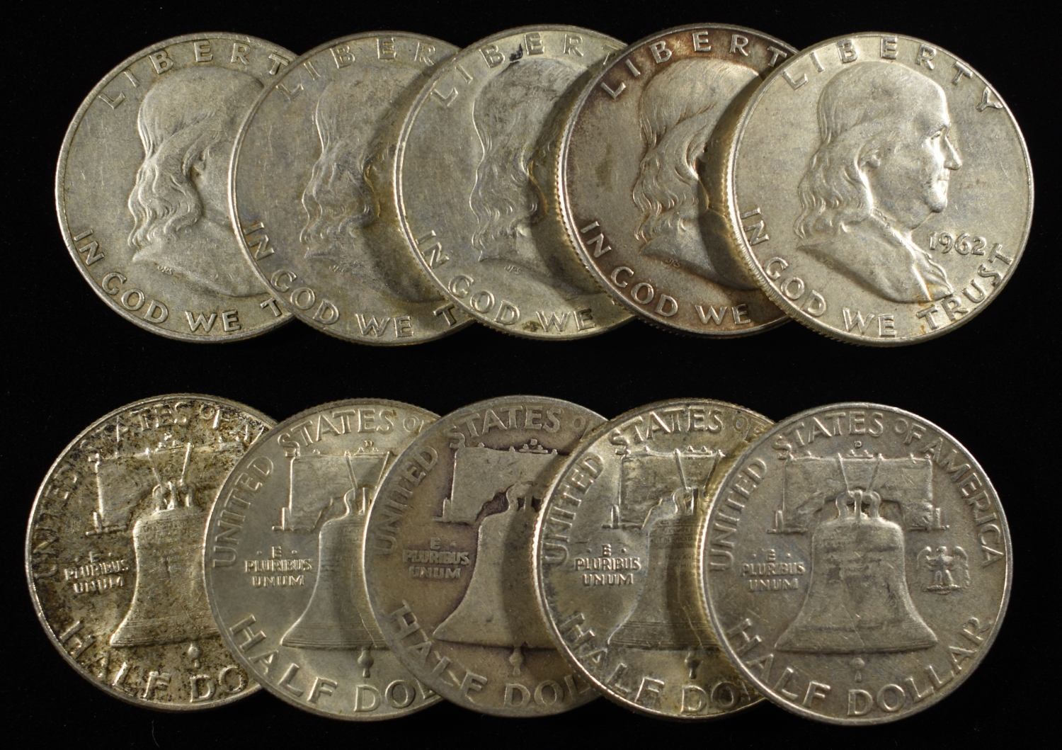 (10) FRANKLIN HALF DOLLARS