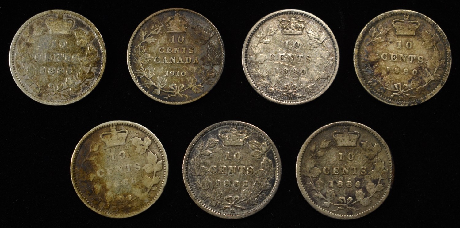 (7) 92.5% SILVER CANADIAN 10 CENTS