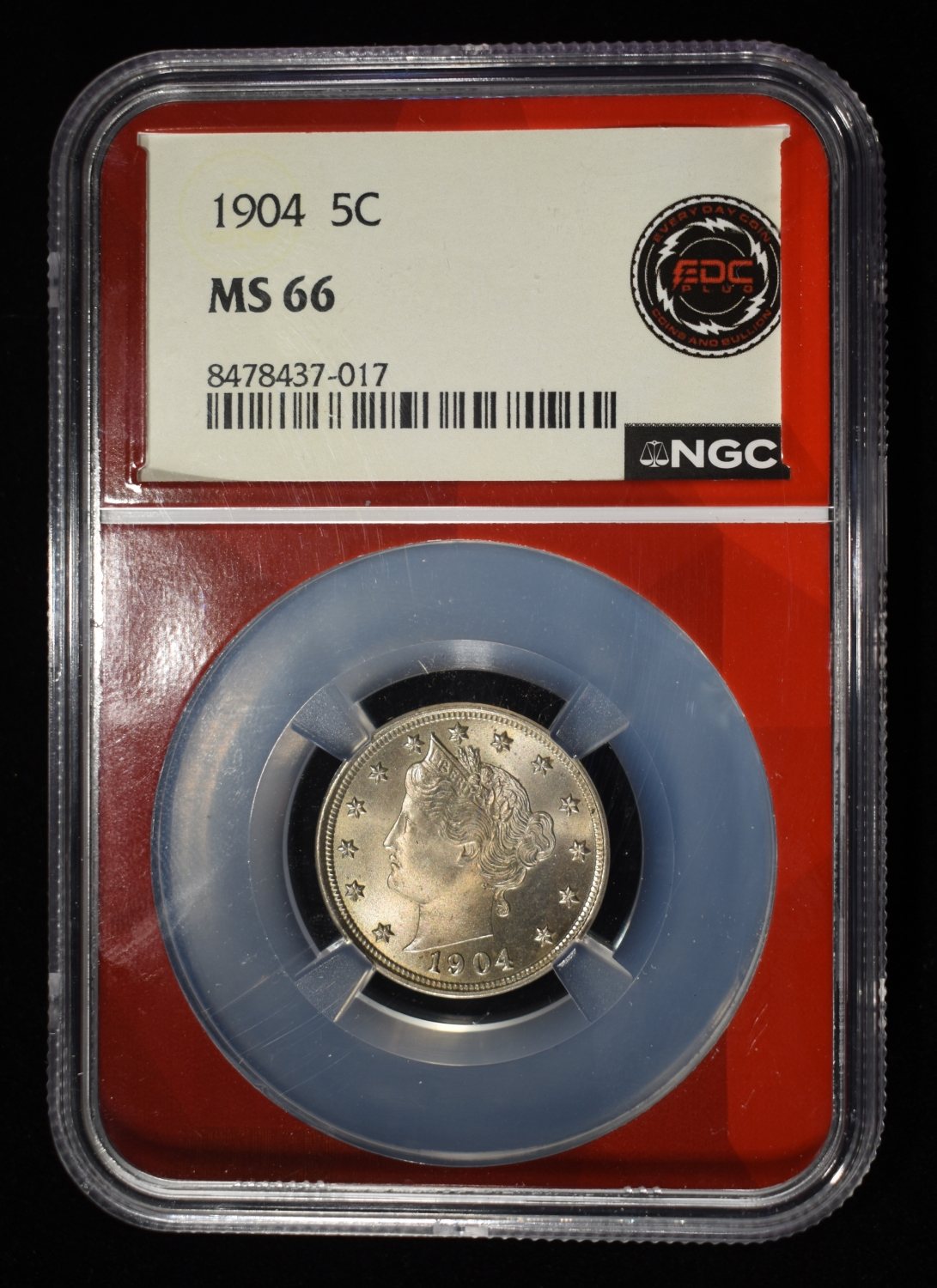 1904 'V' NICKLE NGC MS66