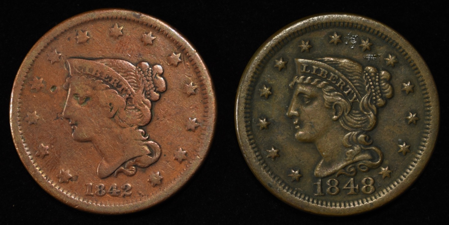 1842 & 1848 BRAIDED HAIR LARGE CENTS