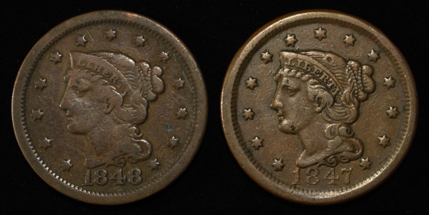 1847 & 1848 BRAIDED HAIR LARGE CENTS