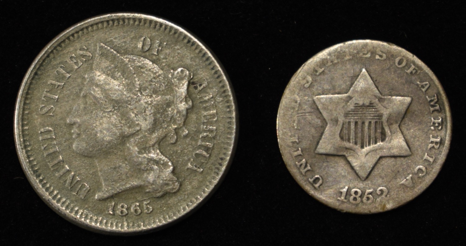 1852 3-CENT SILVER & 1865 3-CENT NICKELS AG-VG