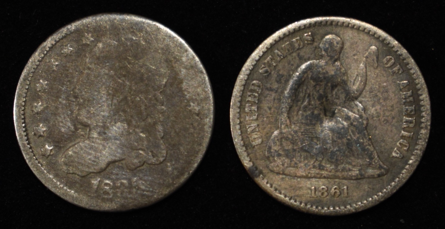 1835 CAPPED BUST & 1861 LIBERTY SEATED HALF DIMES