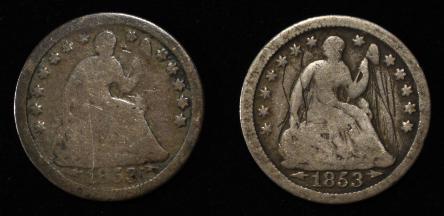 1853-P&O LIBERTY SEATED HALF DIMES ARROWS