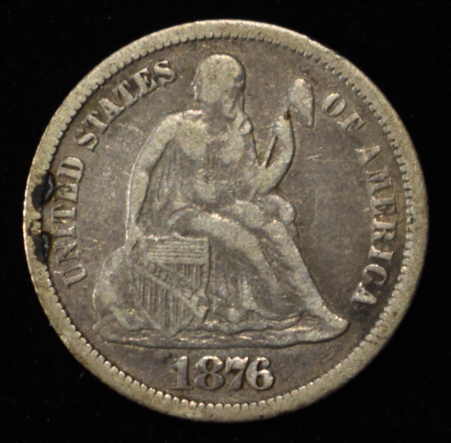 1876-CC LIBERTY SEATED DIME VF