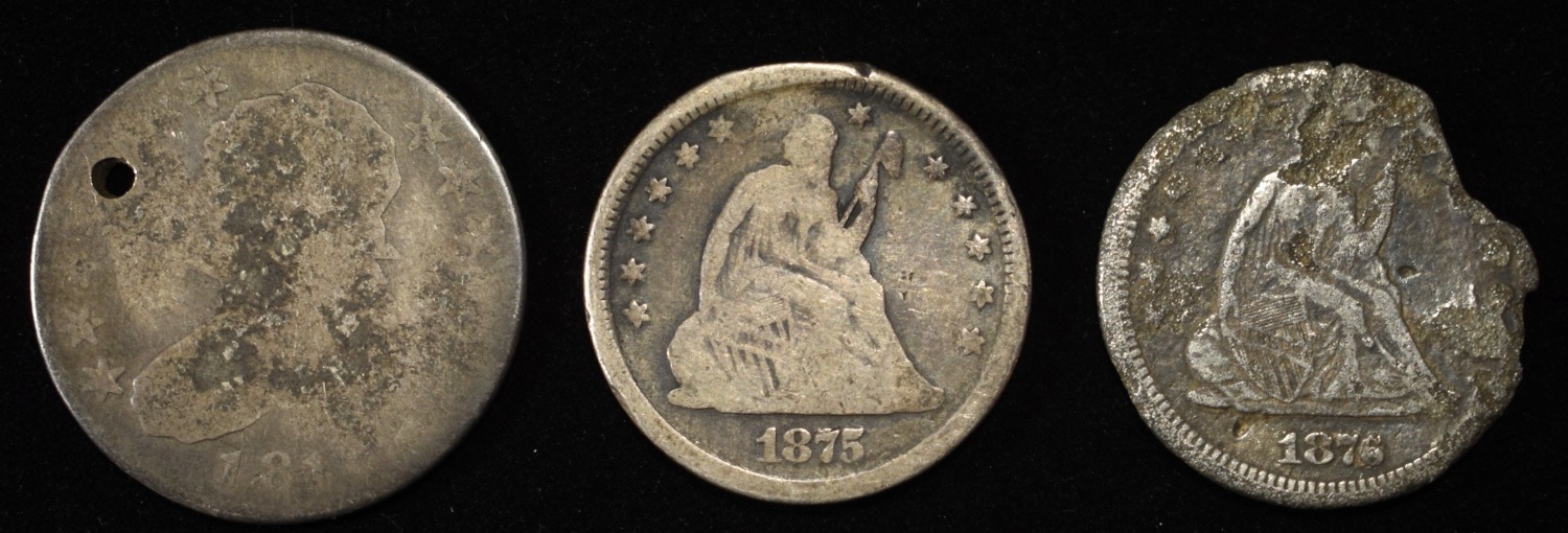 (1) CAPPED BUST & (2) LIBERTY SEATED QUARTERS