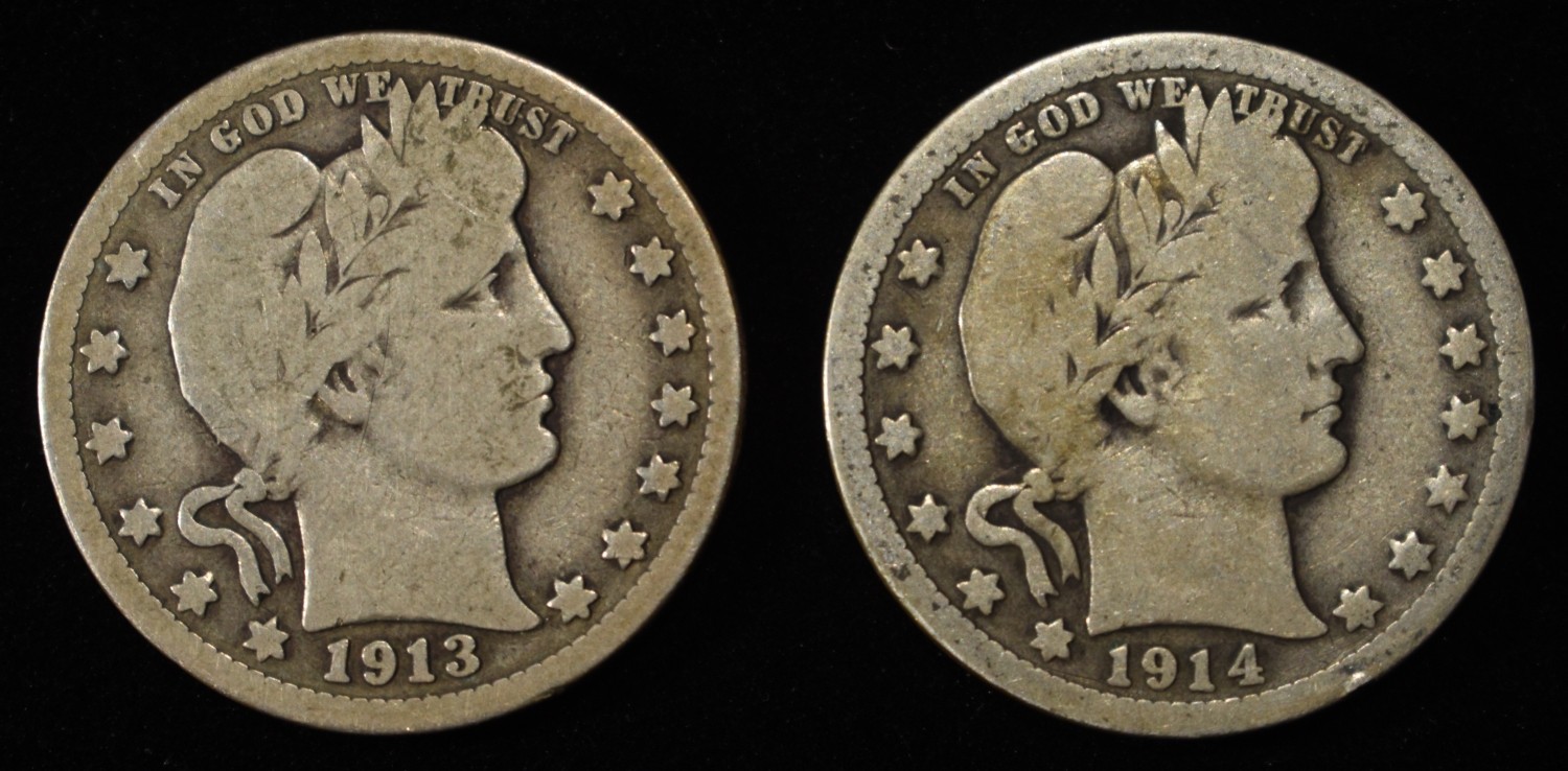 1913-D & 1914 BARBER QUARTERS G/VG