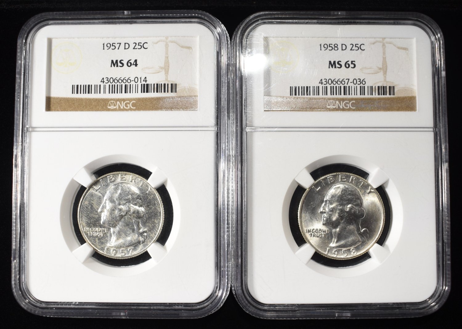 1957-D & 1958-D WASHINGTON 25C NGC MS64-65