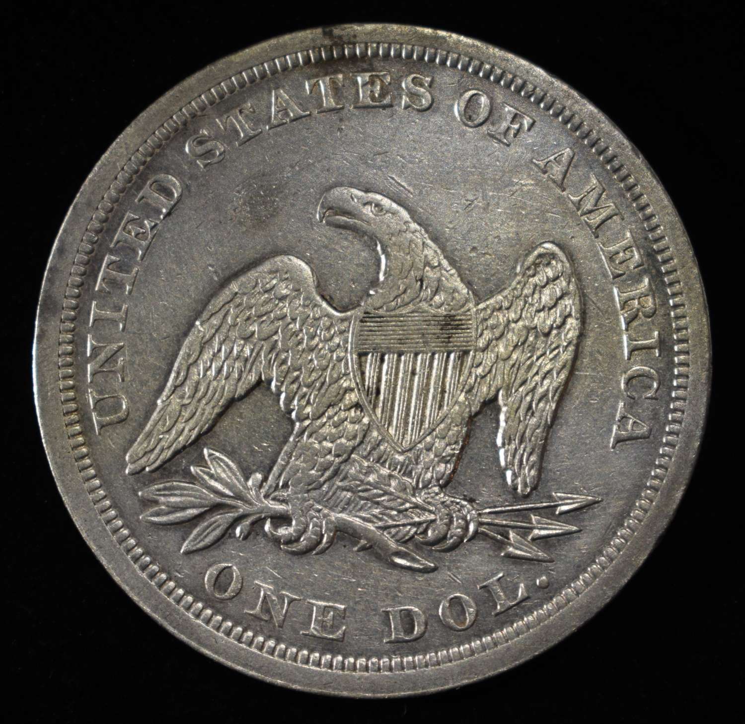 1842 SEATED DOLLAR VF/XF