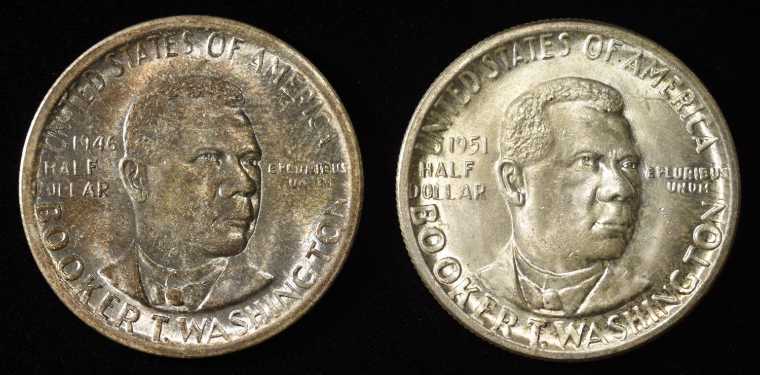 1951 & 1946 50C COMMEM BROOKER T WASHINGTON