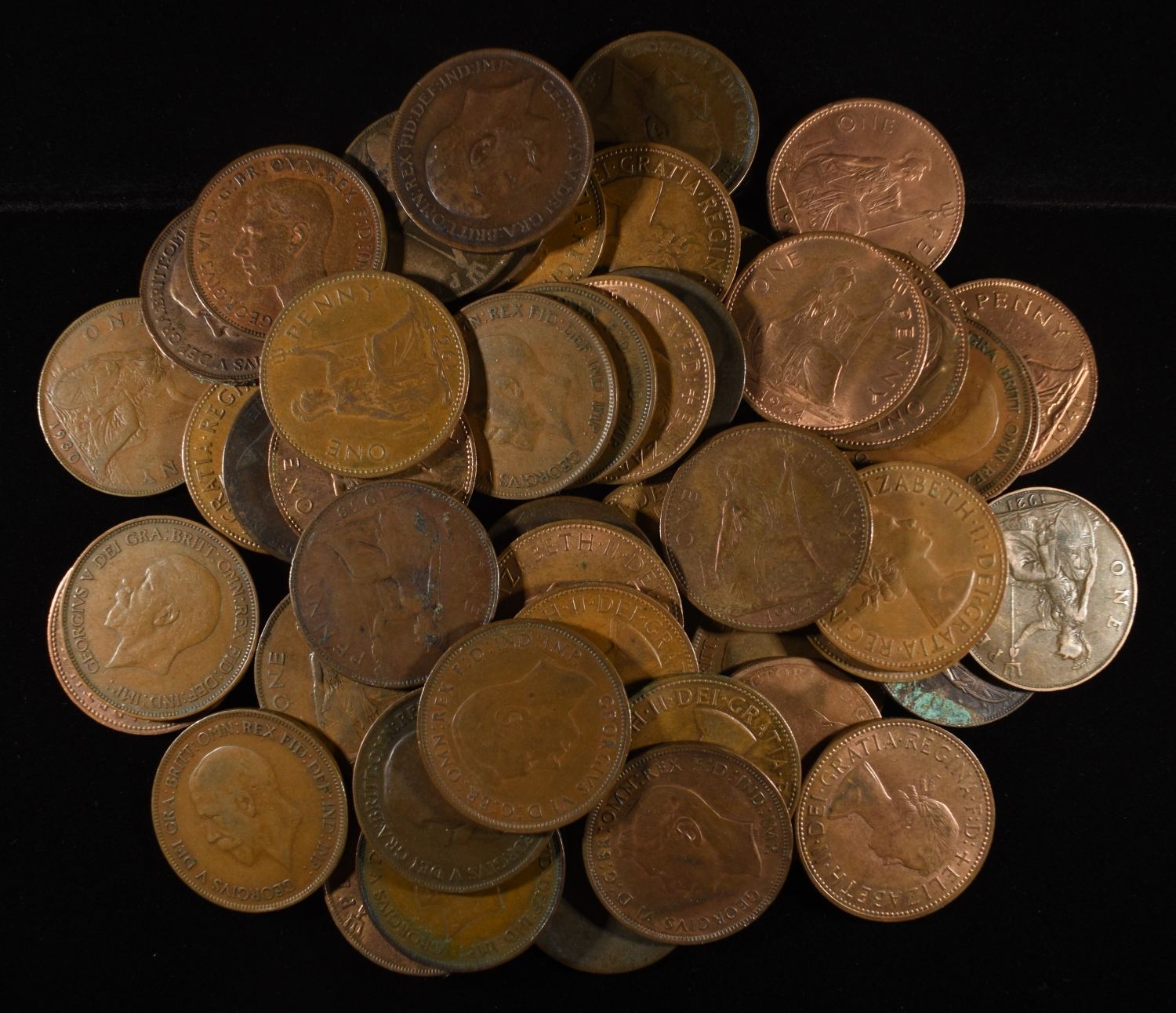 (50) GREAT BRITAIN ONE PENNY COINS