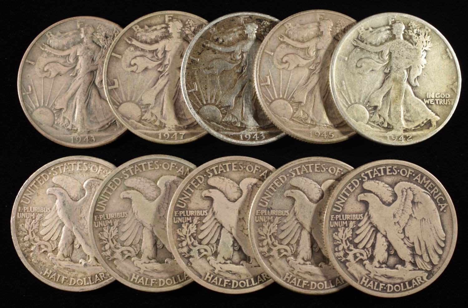 (10) WALKING LIBERTY HALF DOLLARS
