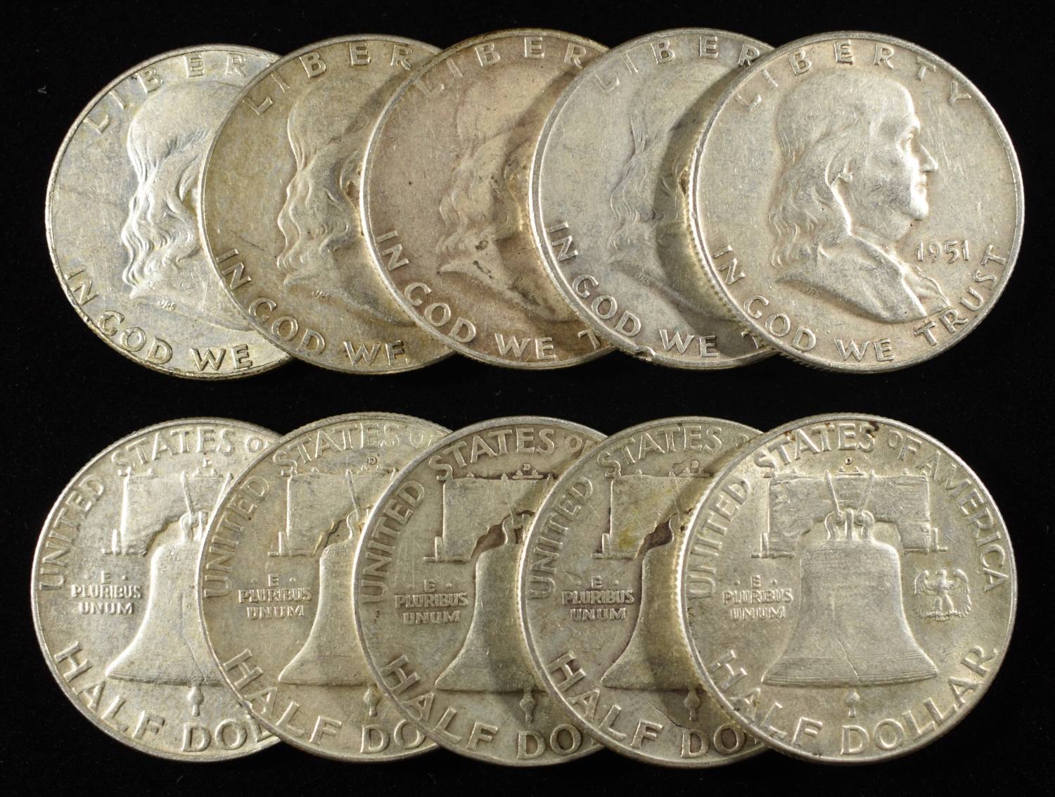 (10) FRANKLIN HALF DOLLARS