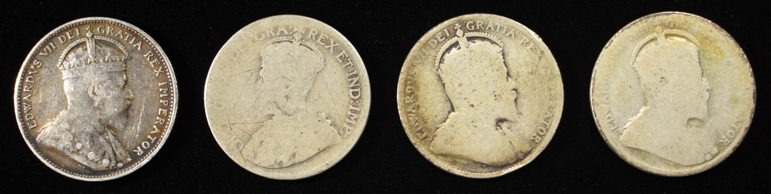 (4) 92.5% SILVER CANADIAN 25 CENTS