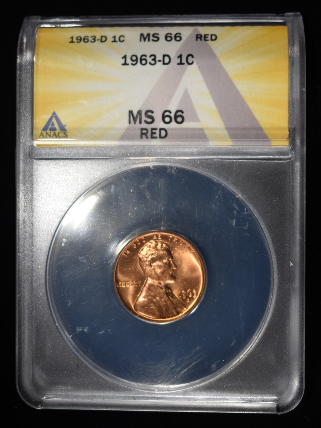 1963-D MEMORIAL CENT ANACS MS66 RED