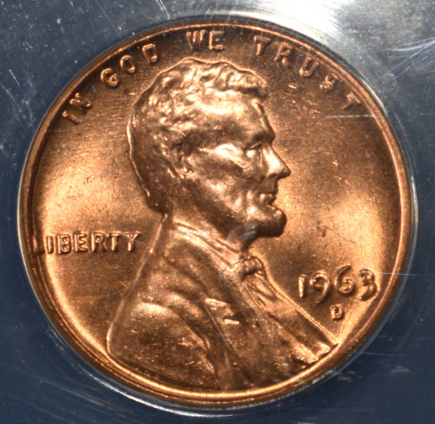 1963-D MEMORIAL CENT ANACS MS66 RED