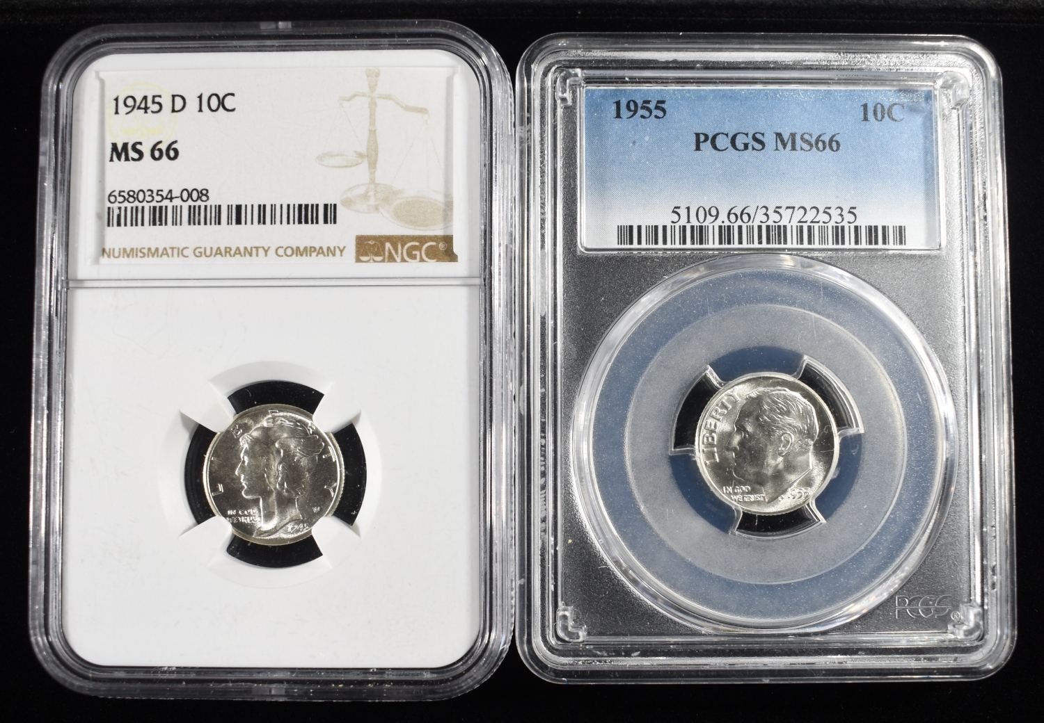 (2) GRADED DIMES MS66