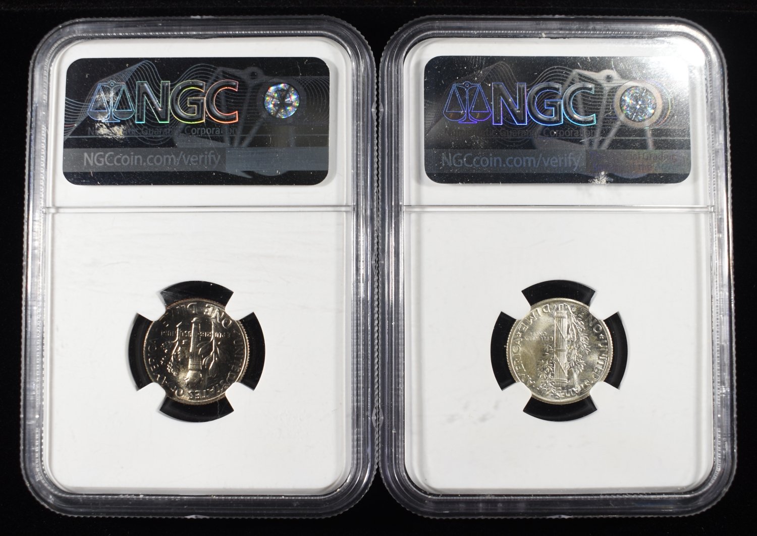 (2) GRADED DIMES NGC MS66-67