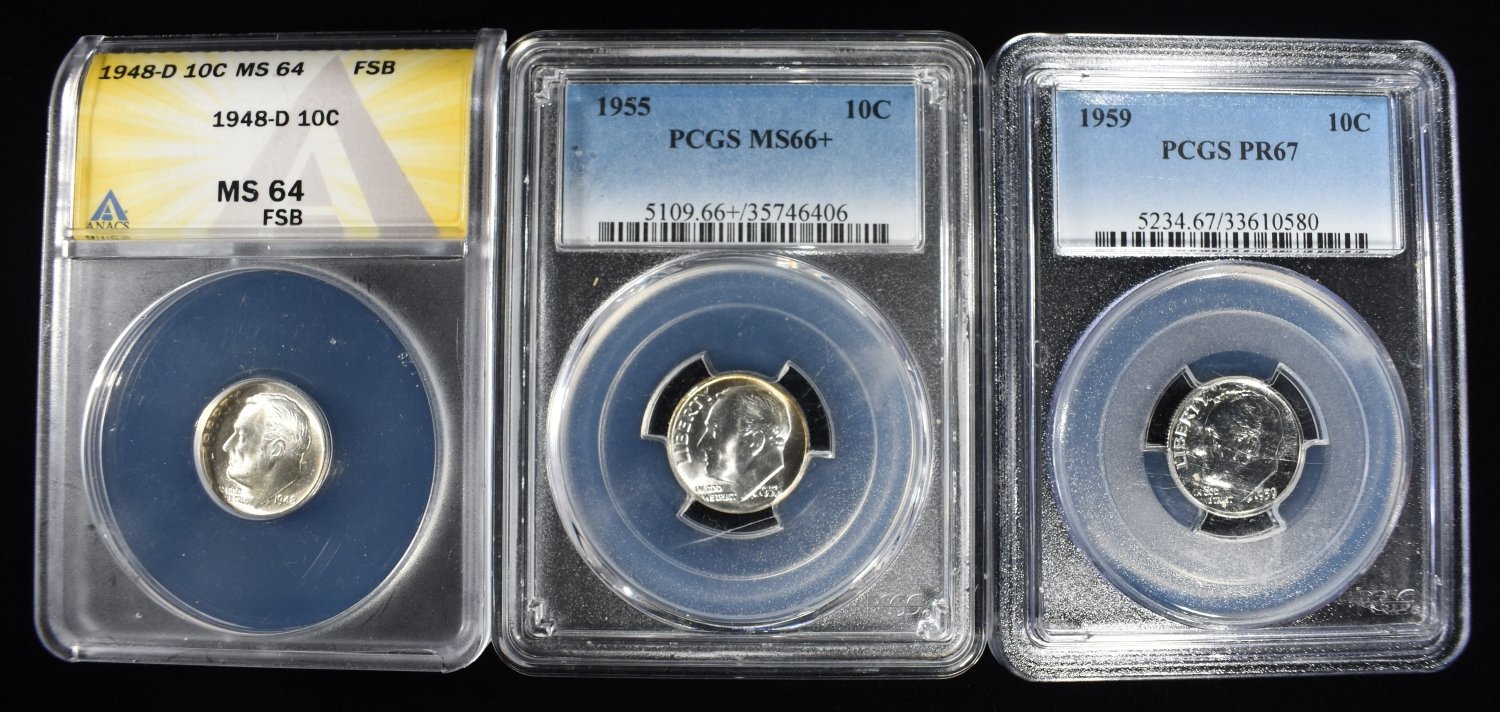 (3) GRADED ROOSEVELT DIMES