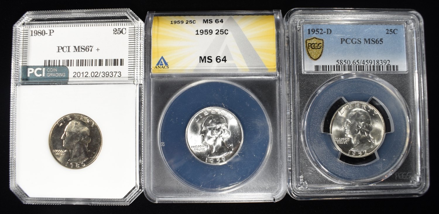 (3) GRADED WASHINGTON QUARTERS