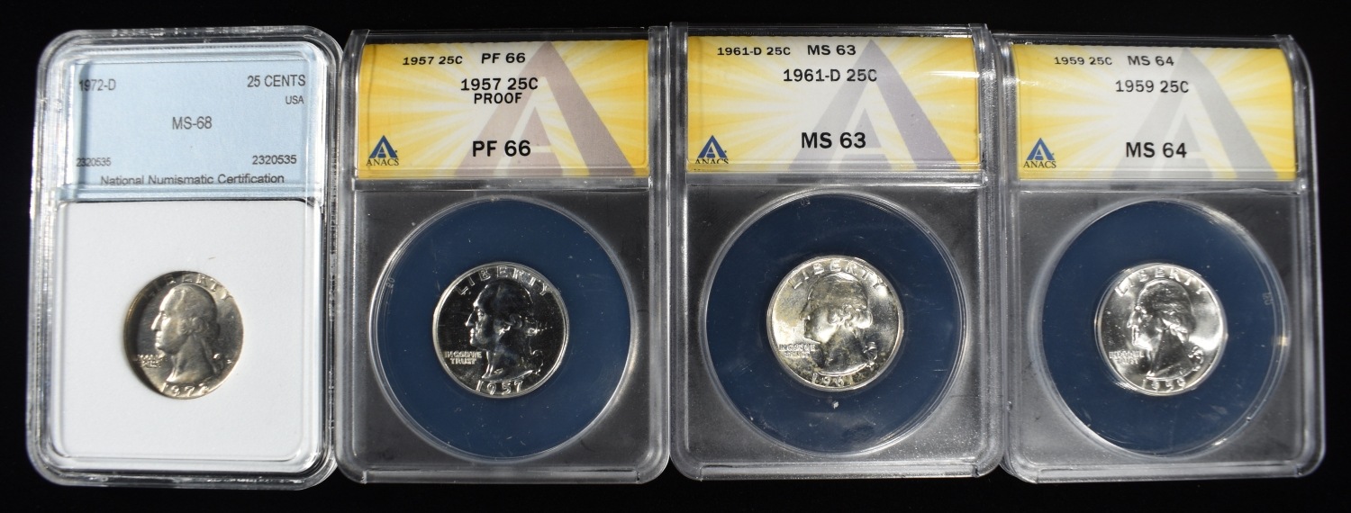 (4) GRADED WASHINGTON QUARTERS