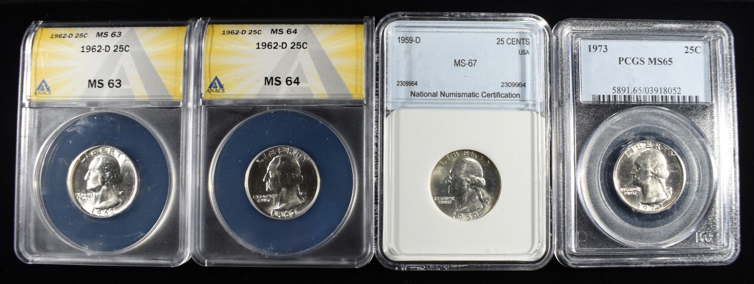 (4) GRADED WASHINGTON QUARTERS