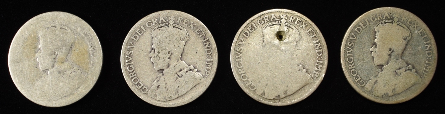 (4) 92.5% SILVER CANADIAN 25 CENTS