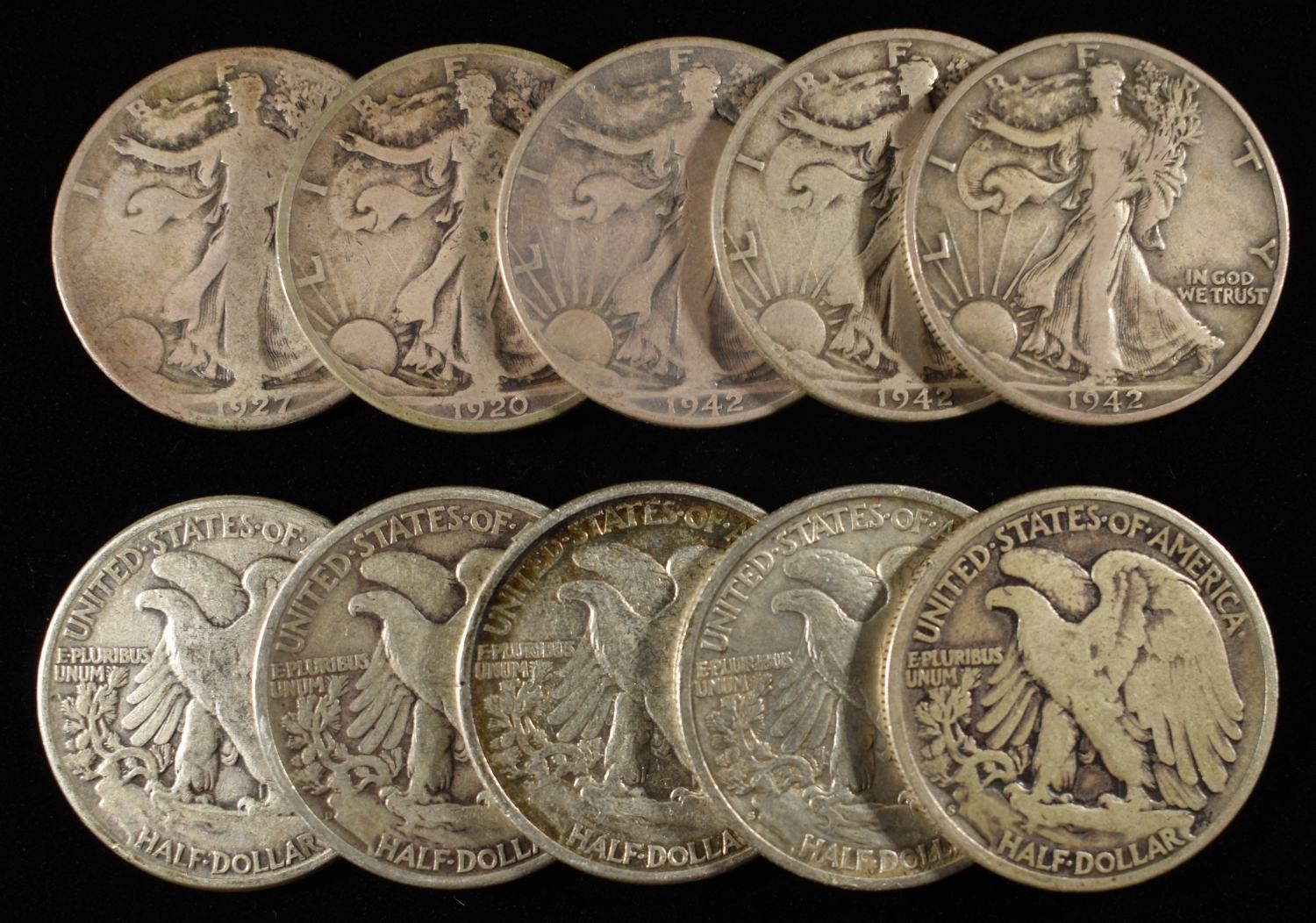 (10) WALKING LIBERTY HALF DOLLARS