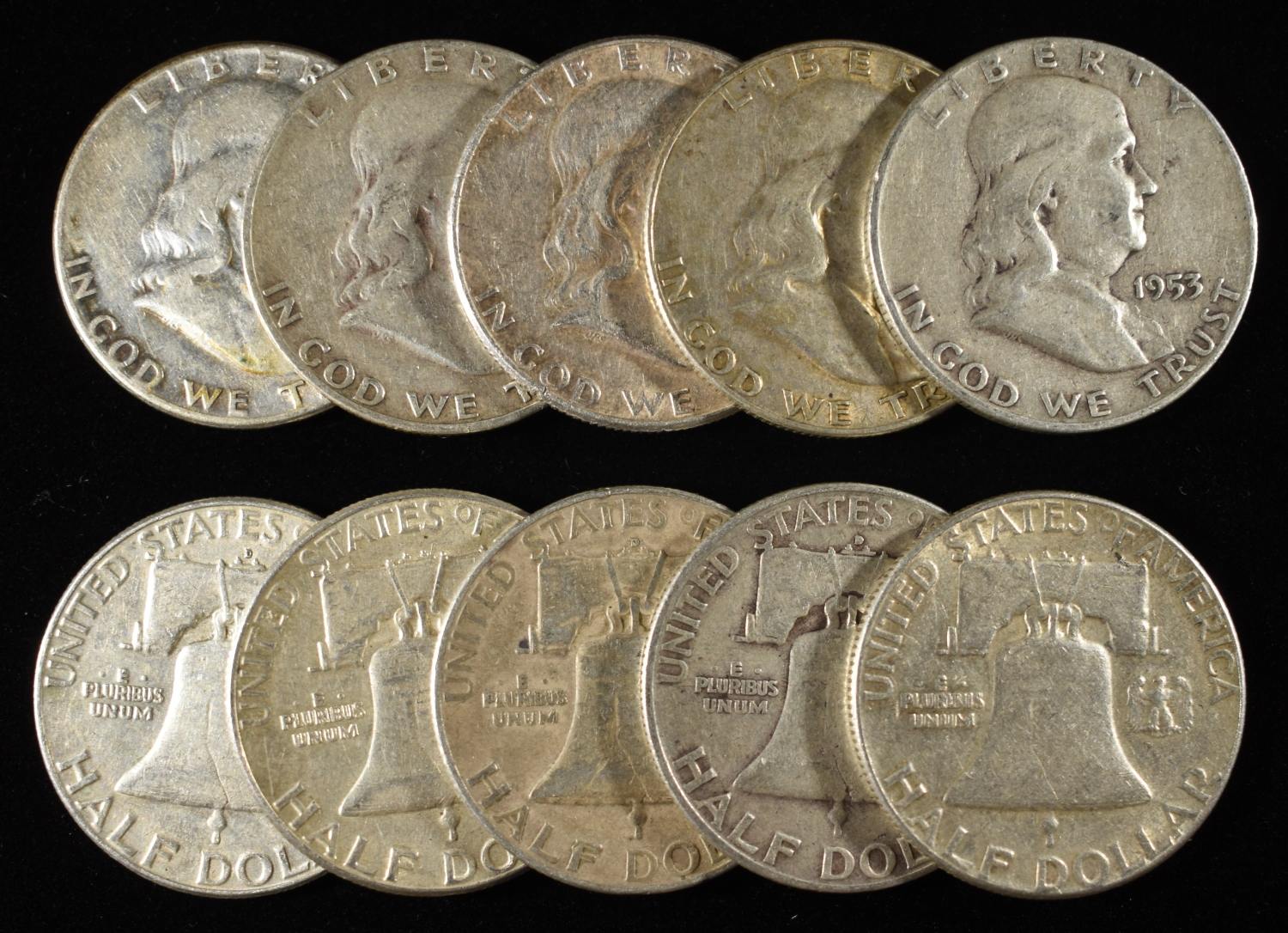 (10) FRANKLIN HALF DOLLARS