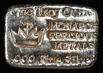 MONARCH PRECIOUS METALS 1 OZ .999 SILVER BAR. TOP RATED AUCTION HOUSE ESTIMATE $120 - $170.