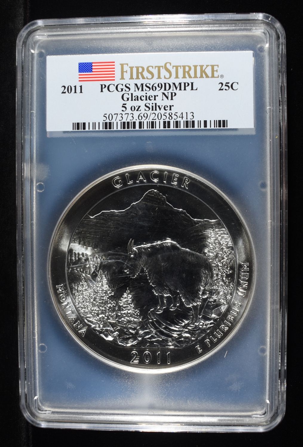 2011 GLACIER 5 OZ SILVER PCGS MS69DMPL