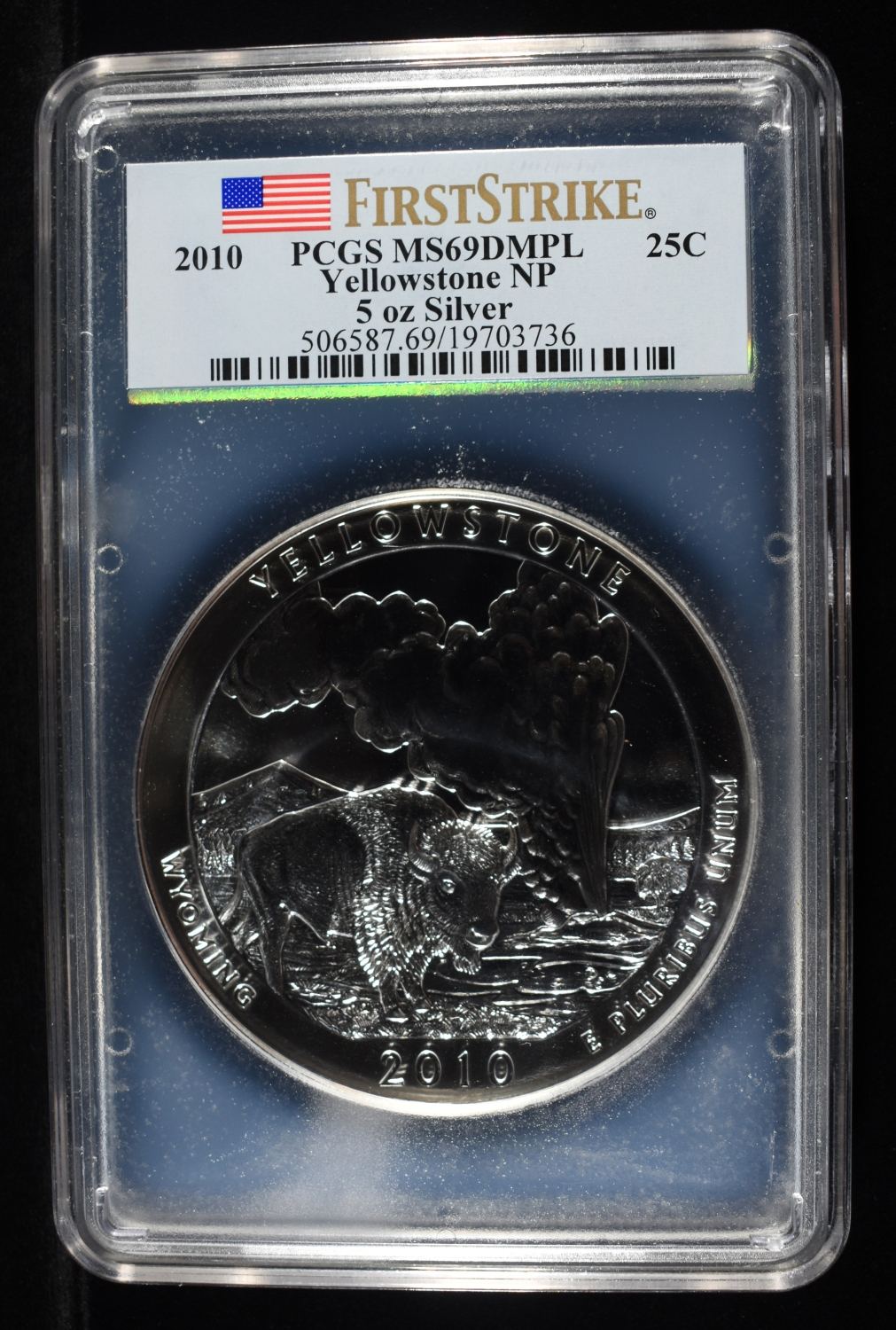 2010 YELLOWSTONE 5 OZ SILVER PCGS MS69DMPL