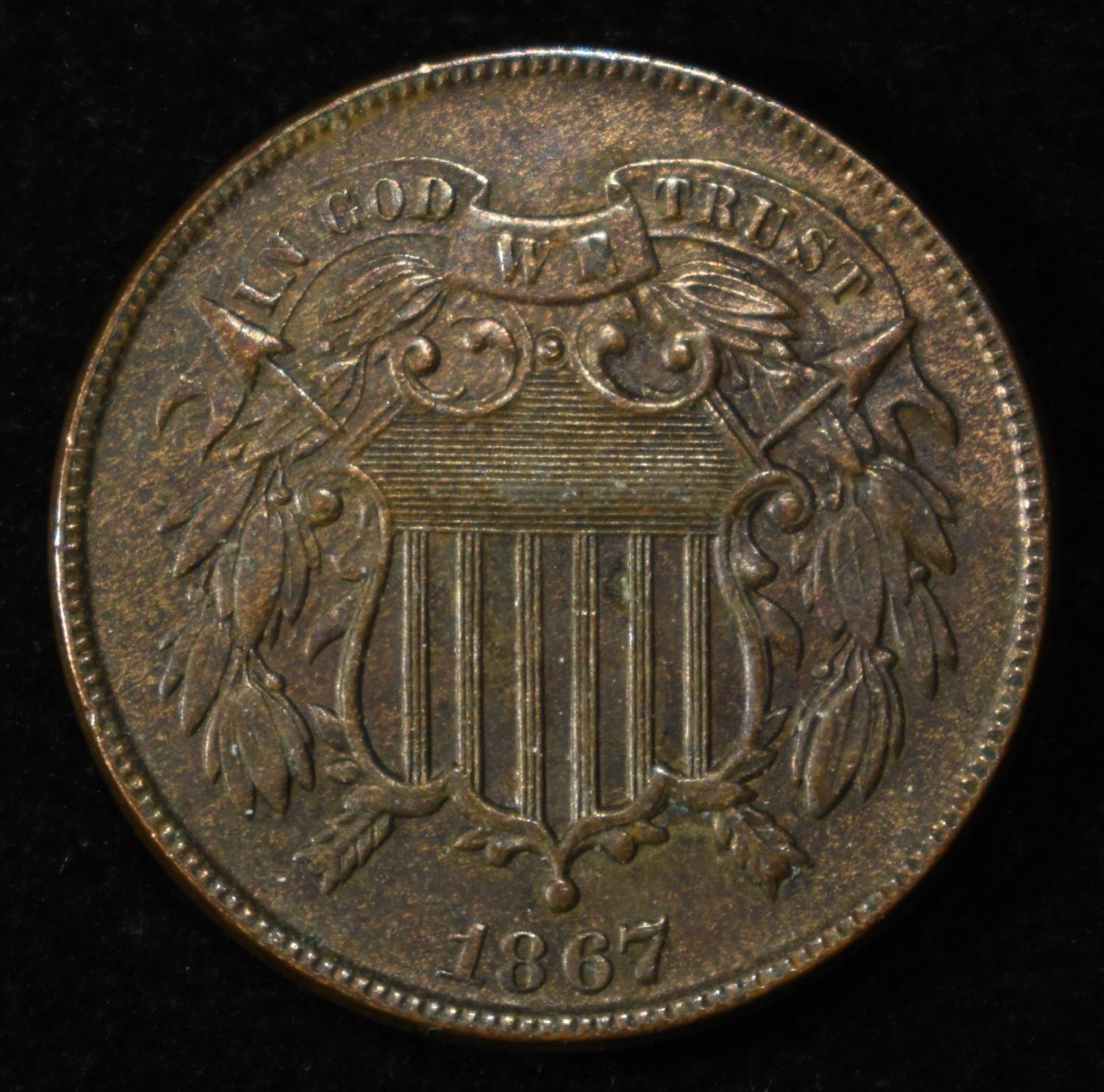 1867 2 CENT PIECE CH AU