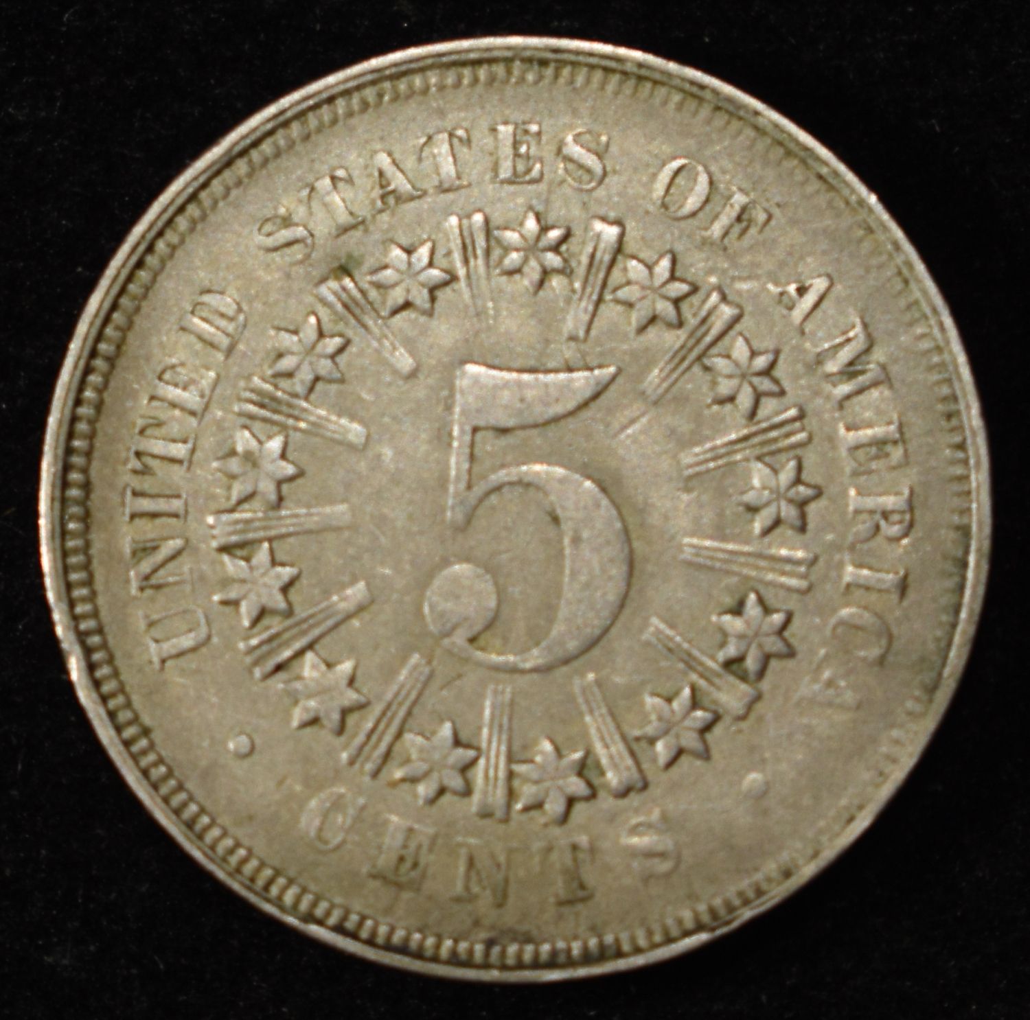 1867 RAYS SHIELD NICKEL XF