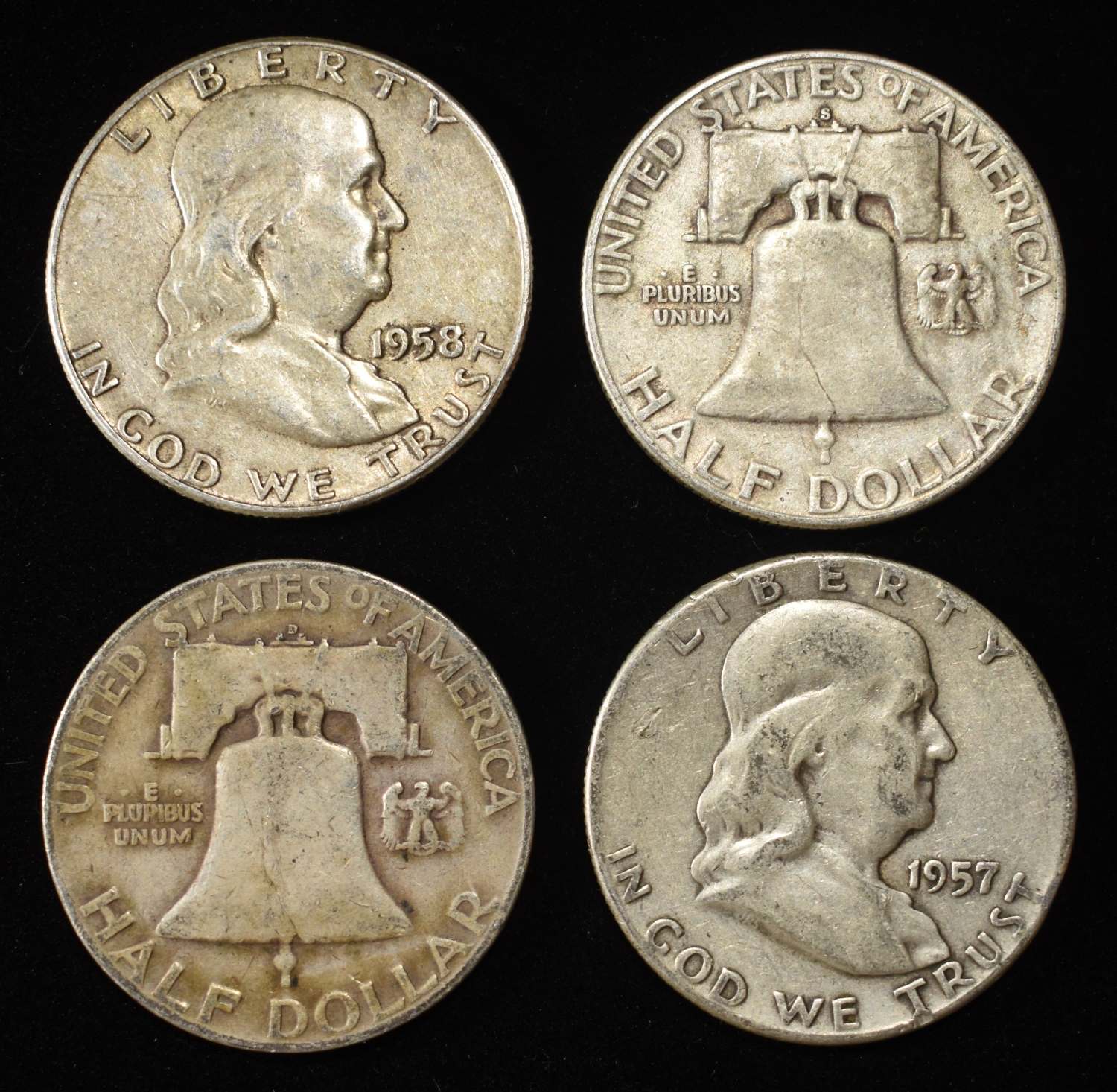 (10) 90% SILVER FRANKLIN HALF DOLLARS