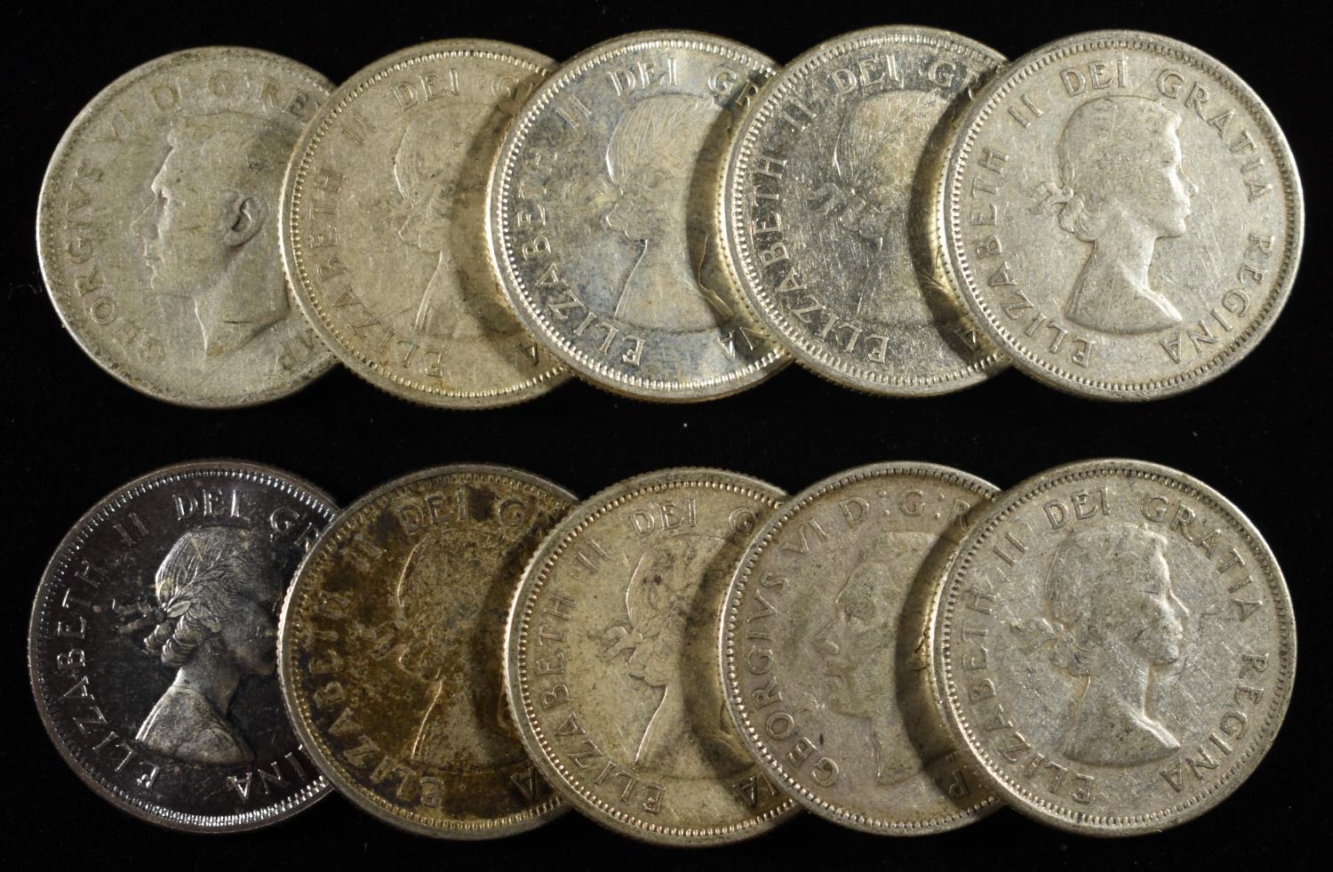 (10) 25C CANADIAN 80% SILVER