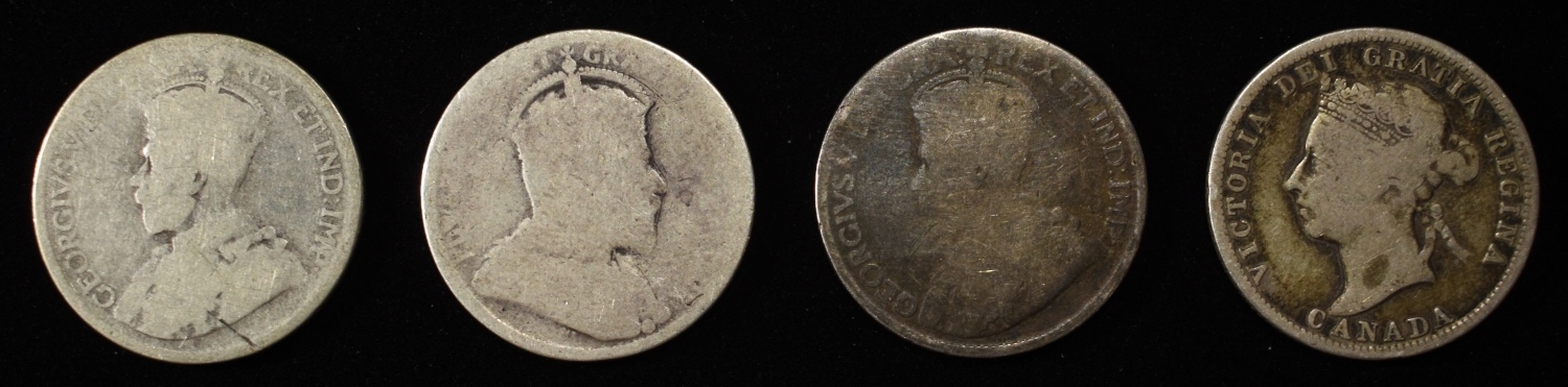 (4) 92.5% SILVER CANADIAN 25 CENTS