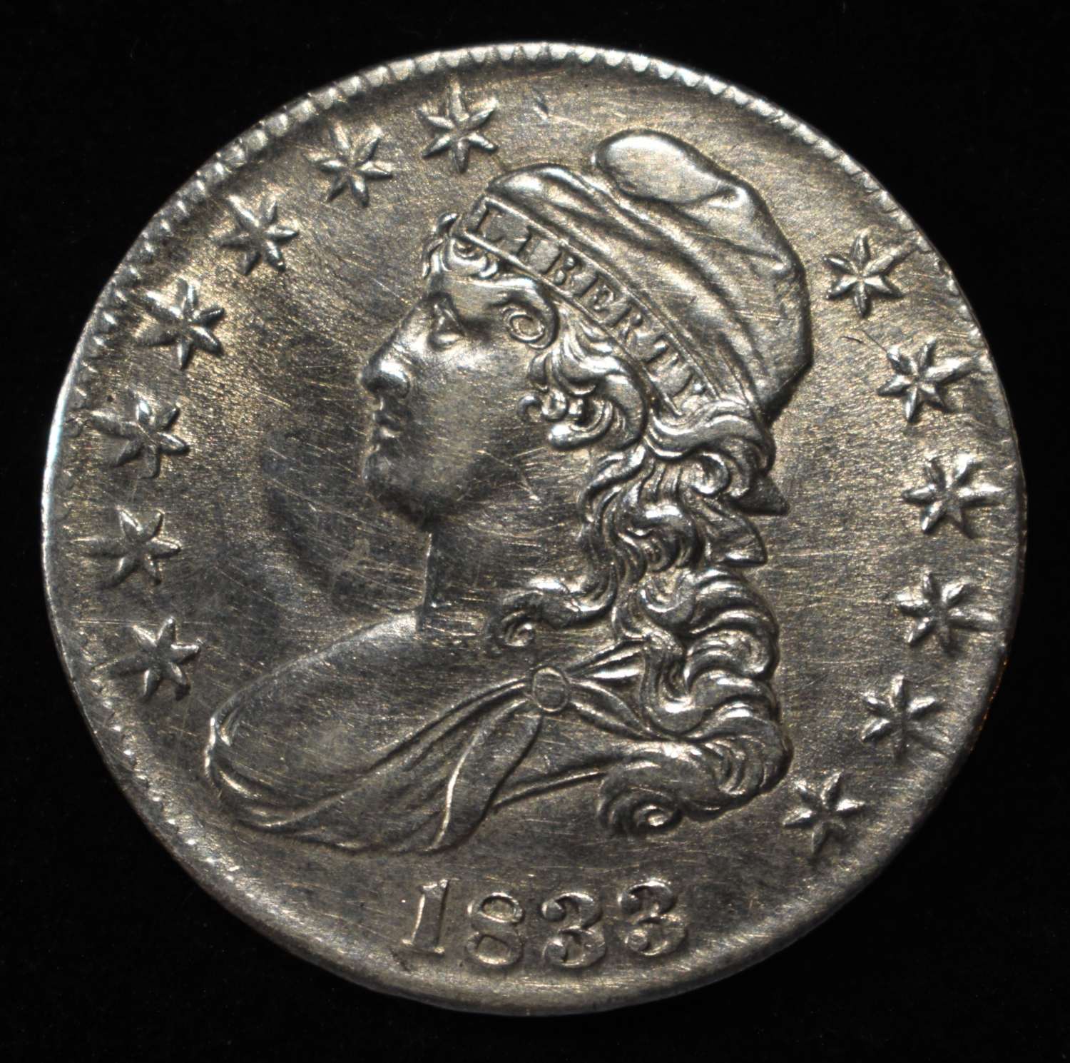 1833 CAPPED BUST HALF DOLLAR SHARP BU