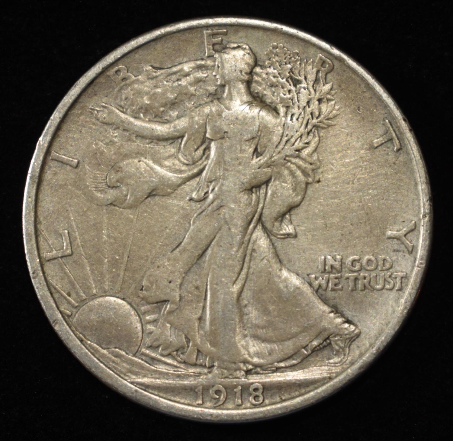 1918-D WALKING LIBERTY HALF DOLLAR AF/AU