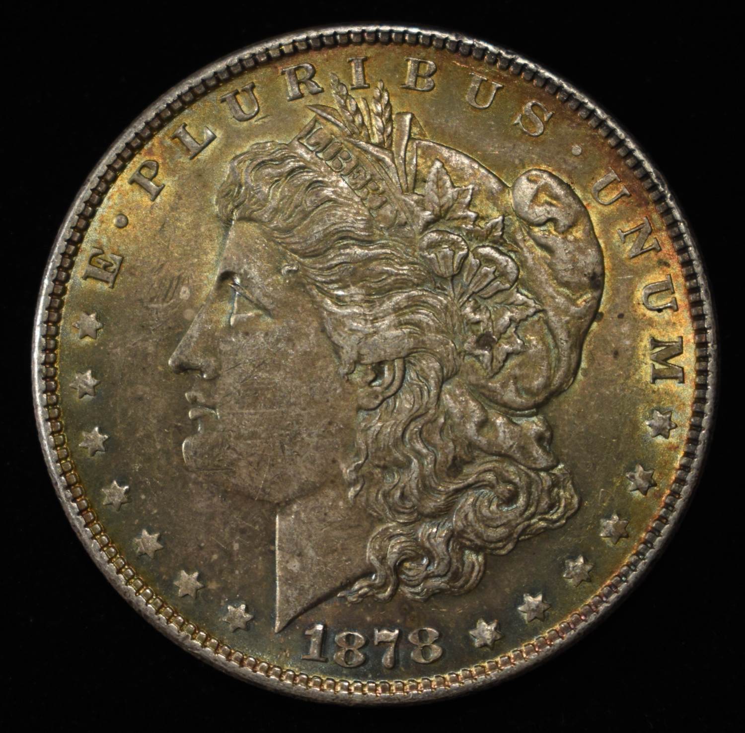 1878 7TF REV 78 MORGAN DOLLAR CH BU COLOR