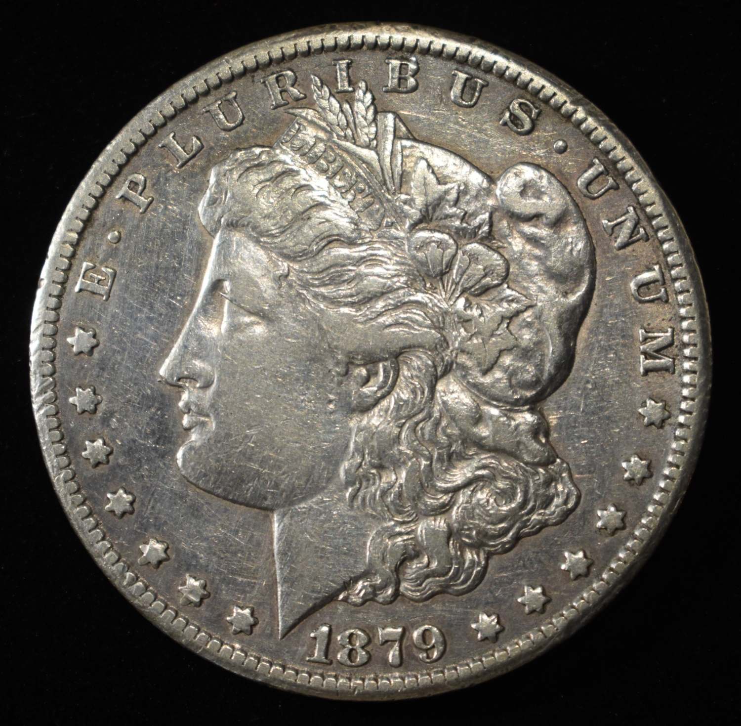 1879-CC MORGAN DOLLAR AU CAPPED DIE
