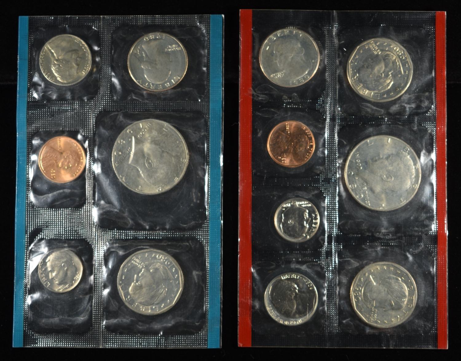 1981, 84-86, 88, 89 & (2) 1980 MINT SETS