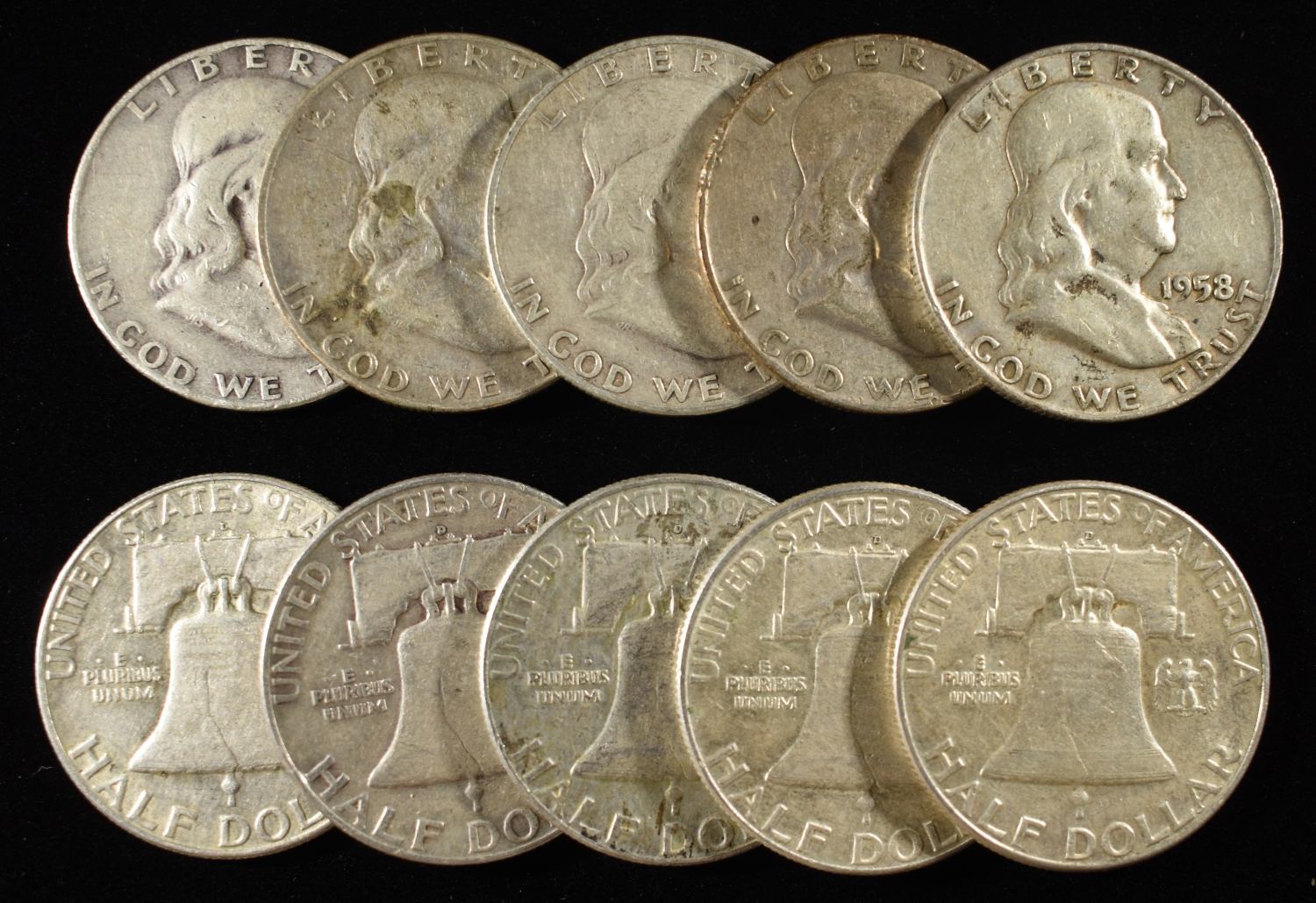 (10) FRANKLIN HALF DOLLARS