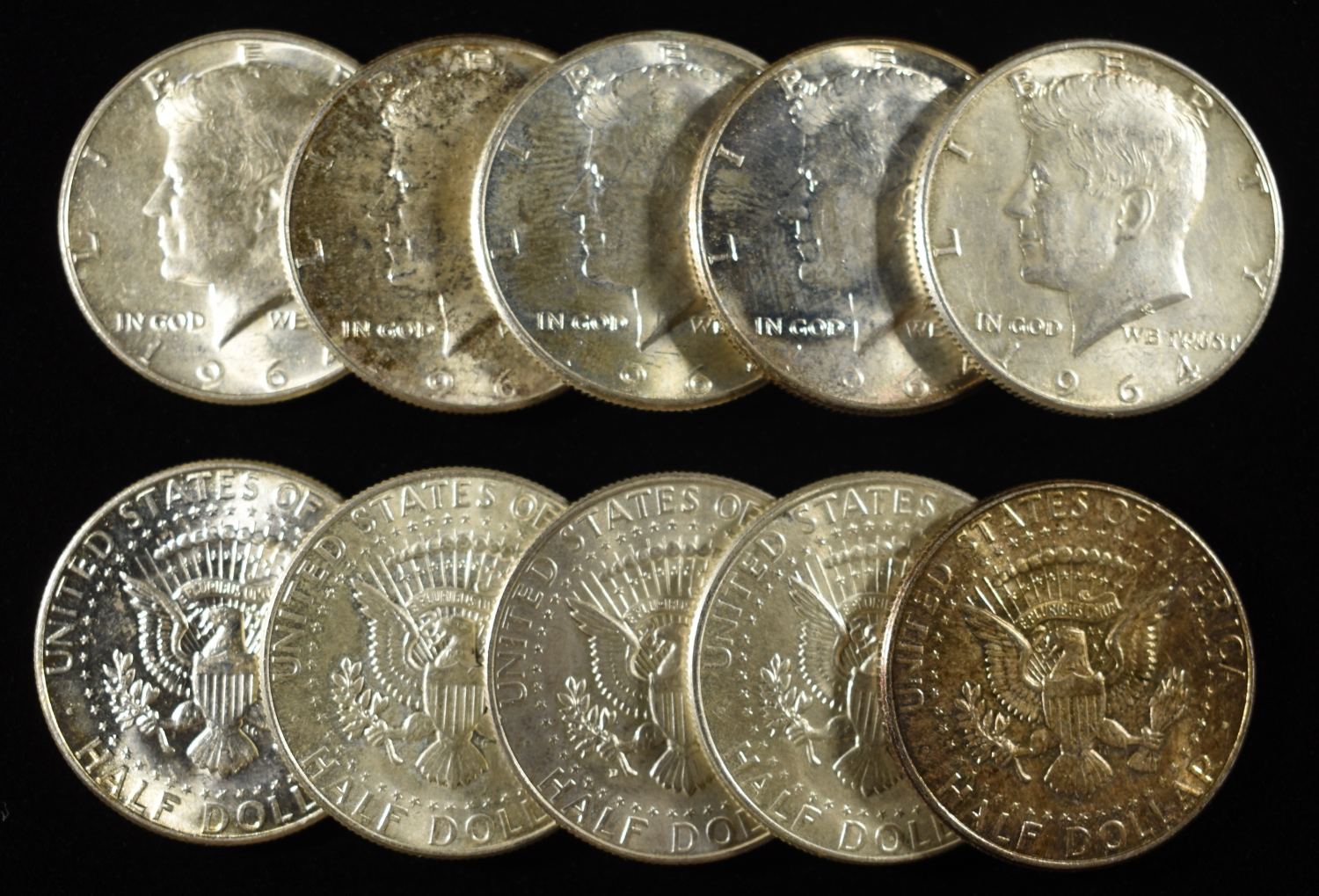 (10) 90% SILVER KENNEDY HALF DOLLARS