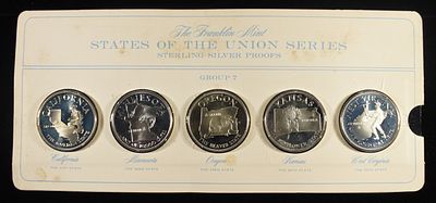FRANKLIN MINT STATES OF UNION SERIES SILVER PROOFS. INCLUDING (5) STERLING SILVER ROUNDS: 