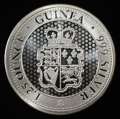 2021 GUINEA 1.25 OZ .999 SILVER ROUND. WEEKLY COIN & CURRENCY AUCTIONS ESTIMATE $120 - $170.
